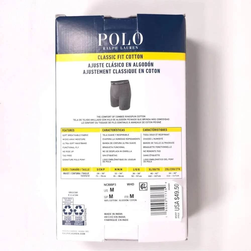 POLO RALPH LAUREN Men’s 3‎ PACK Classic Fit Cotton Boxers Briefs White